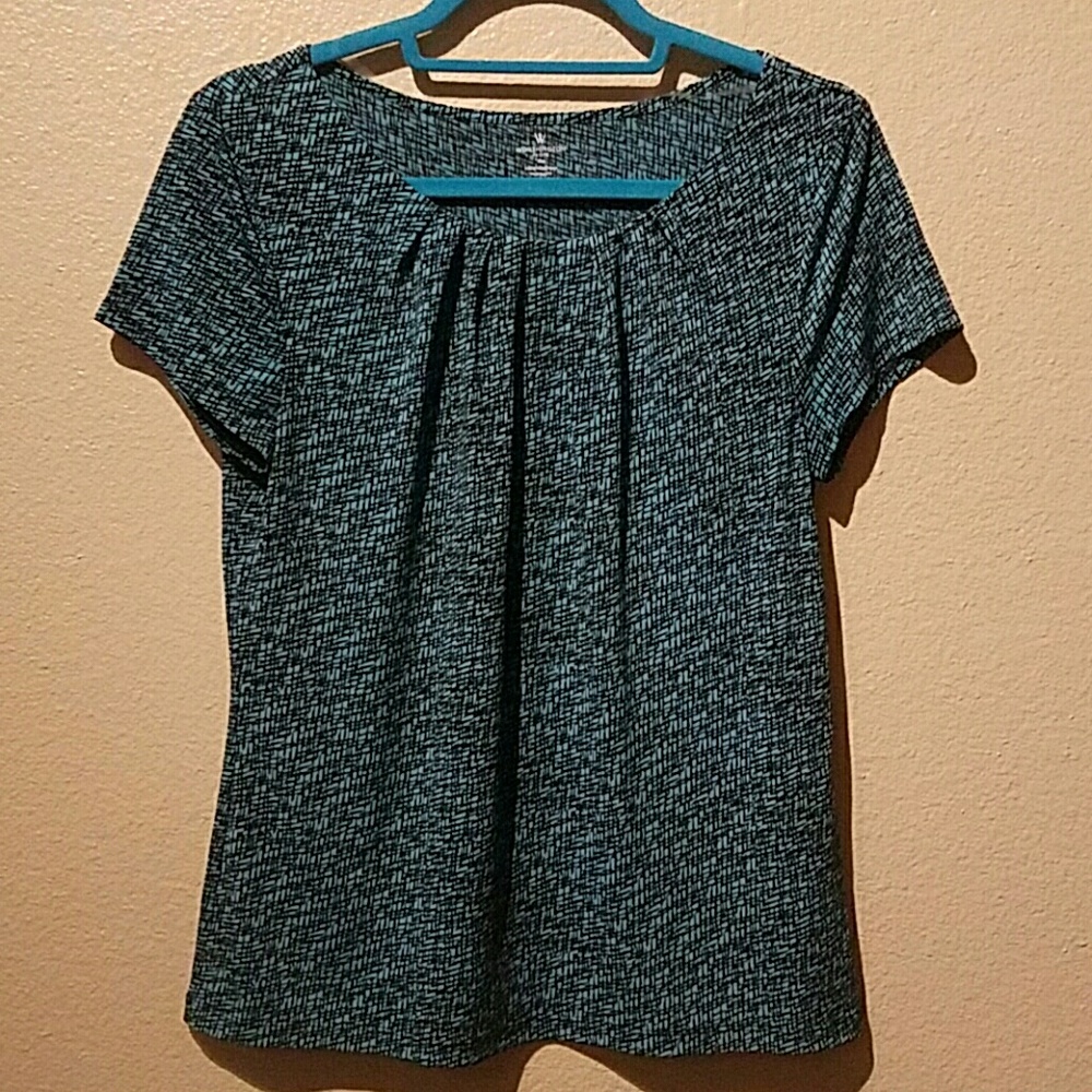 Worthington Top Petite M Blue&Black pattern